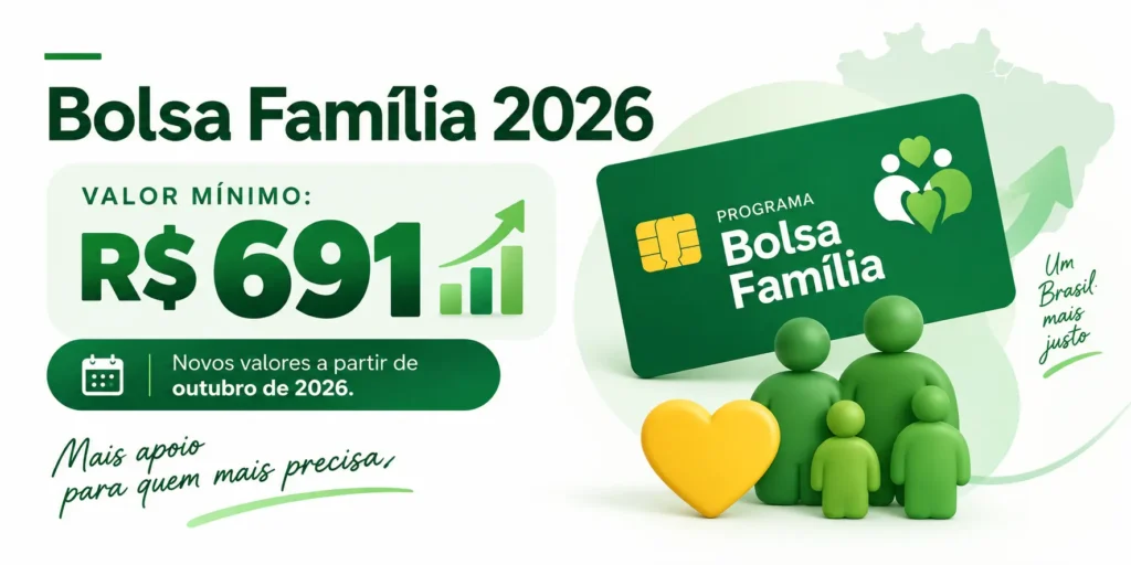 Bolsa Família 2026 com novo valor mínimo de R$ 691